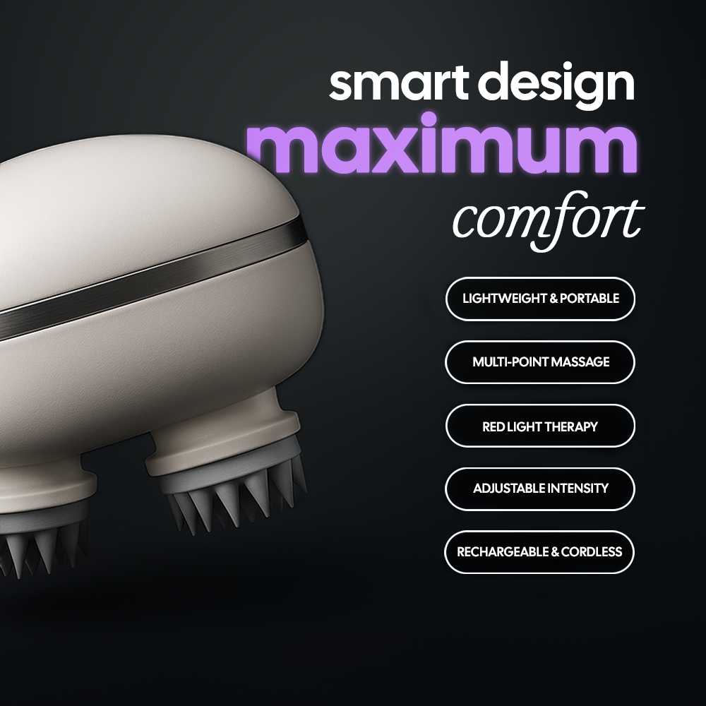 Hair Density and Growth-Stimulating Red Light Therapy Scalp Massager | 6 Months Warranty