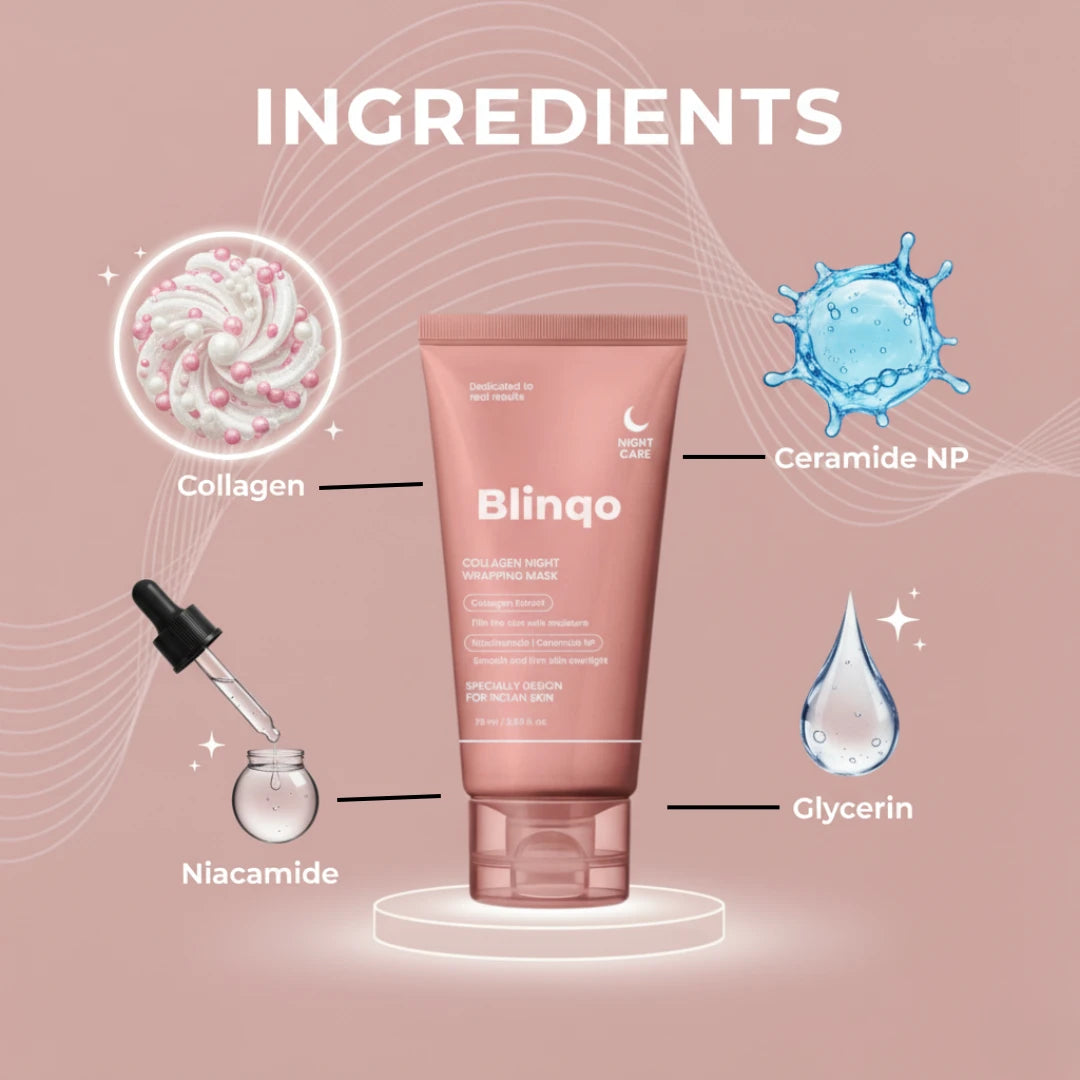 Blinqo Collagen Night Wrapping Mask | Overnight Firming, Deep Hydration & Even Tone | Designed for Indian Skin