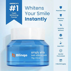 Blinqo Natural Teeth Whitening Powder - Enamel-Safe, Peroxide-Free, Vegan