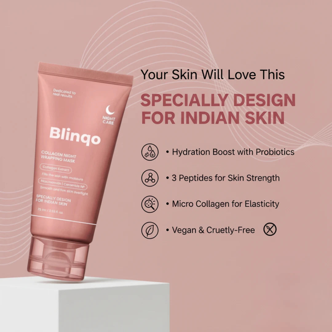 Blinqo Collagen Night Wrapping Mask | Overnight Firming, Deep Hydration & Even Tone | Designed for Indian Skin