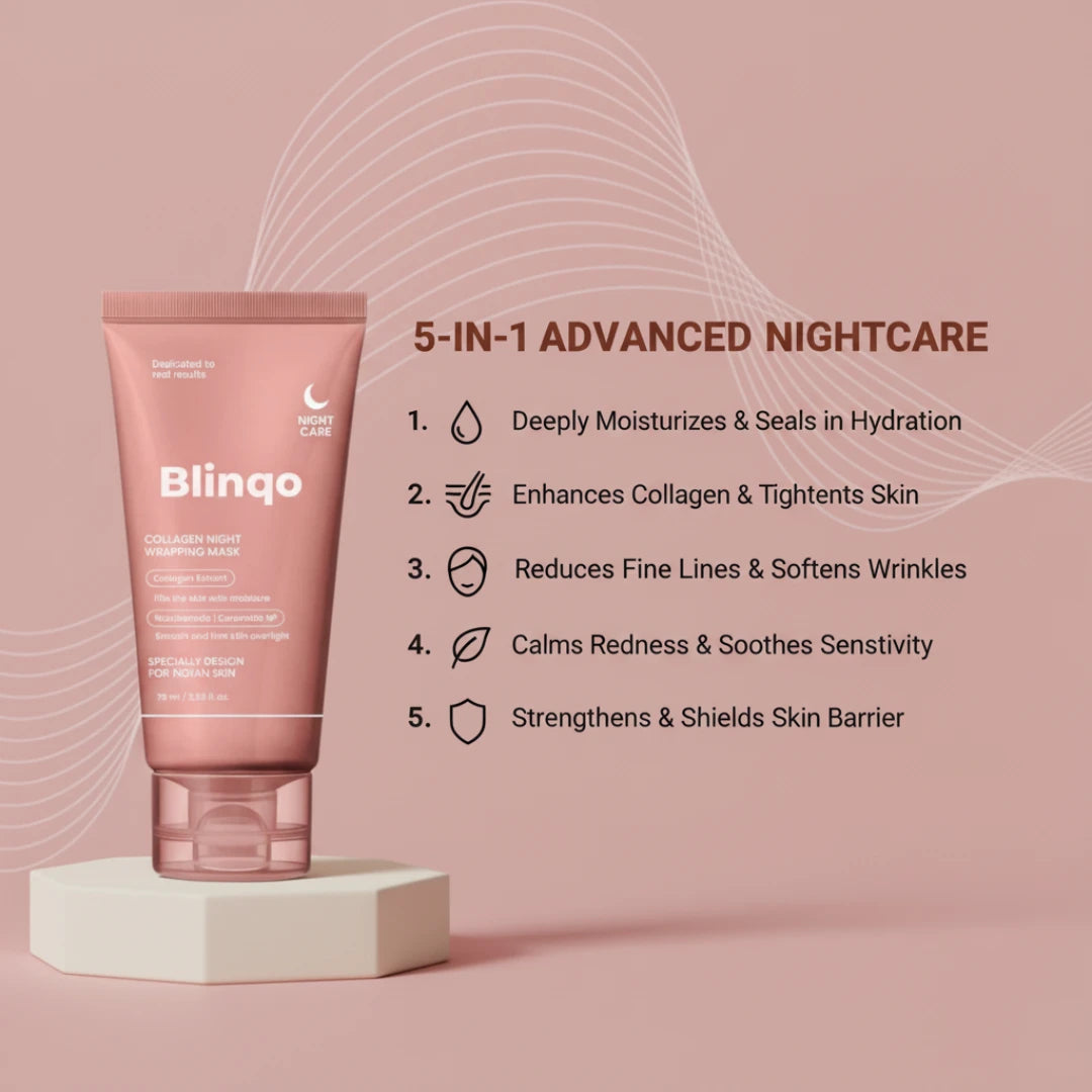 Blinqo Collagen Night Wrapping Mask | Overnight Firming, Deep Hydration & Even Tone | Designed for Indian Skin