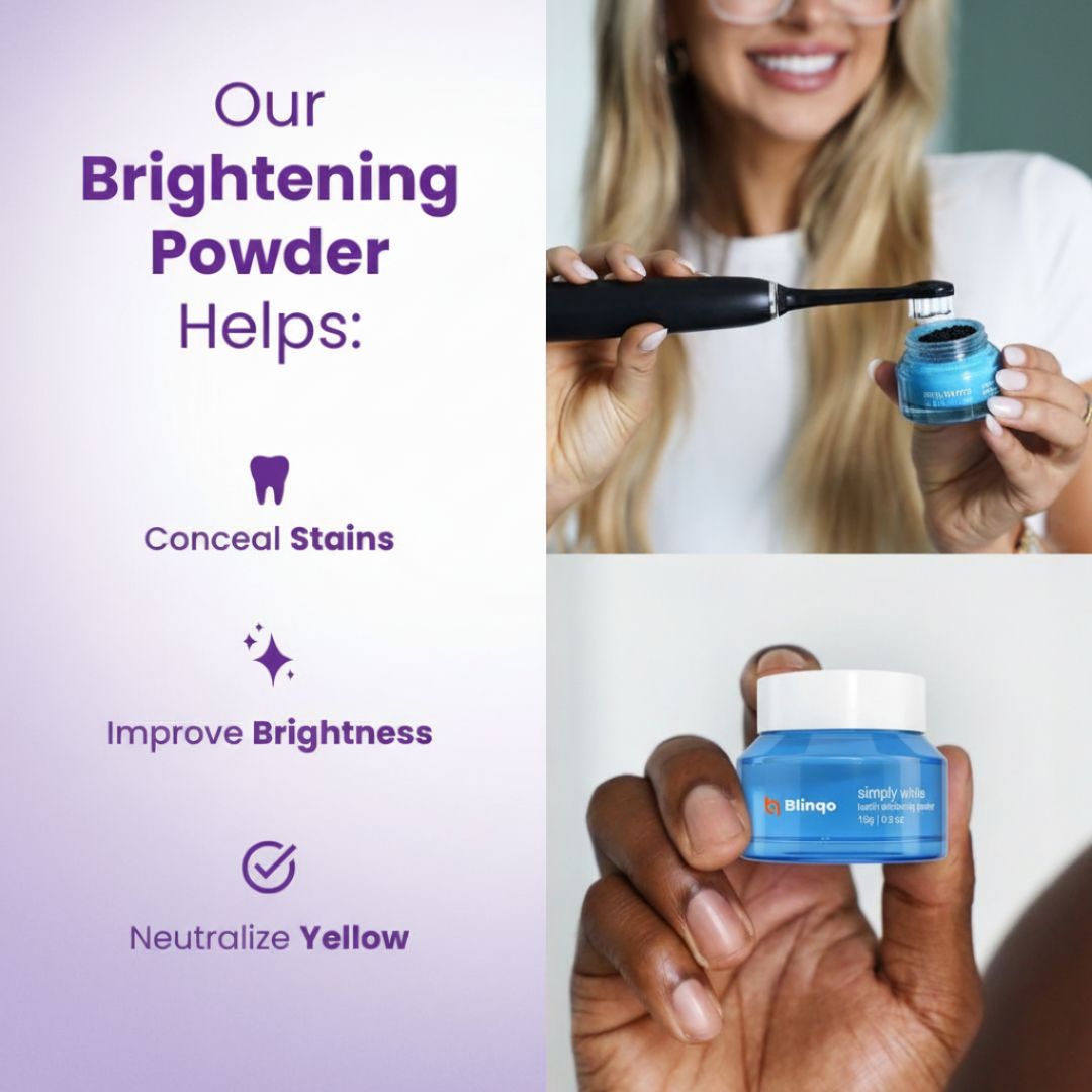 Blinqo Natural Teeth Whitening Powder - Enamel-Safe, Peroxide-Free, Vegan