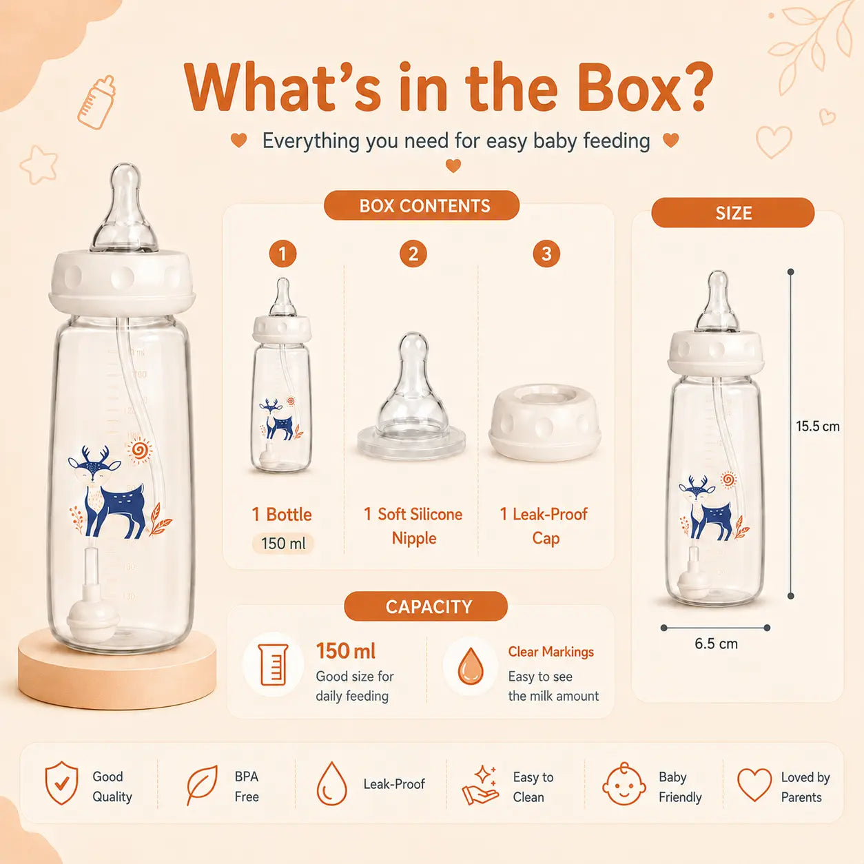 Blinqo Hands-Free Baby Feeding Bottle with Silicone Tube
