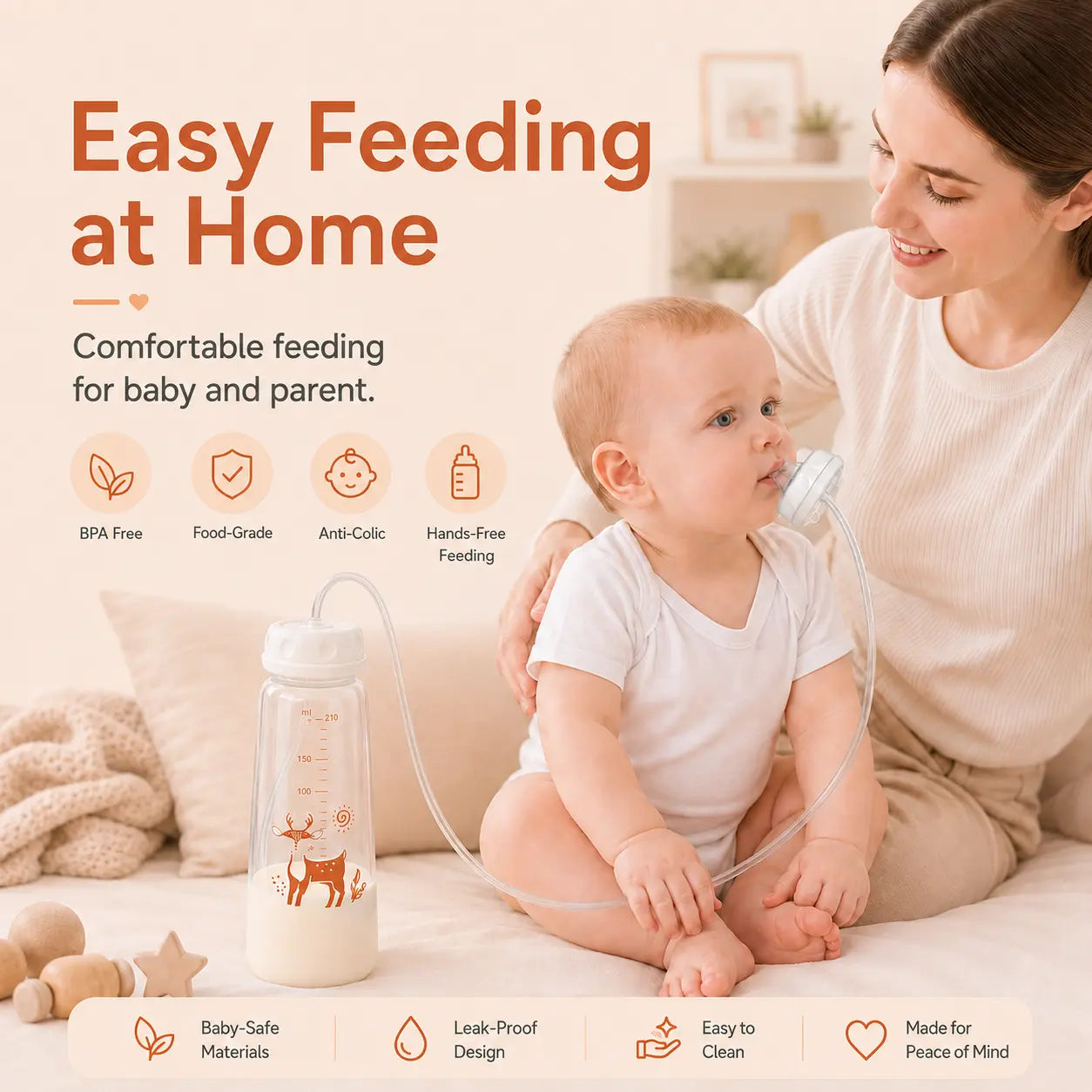 Blinqo Hands-Free Baby Feeding Bottle with Silicone Tube