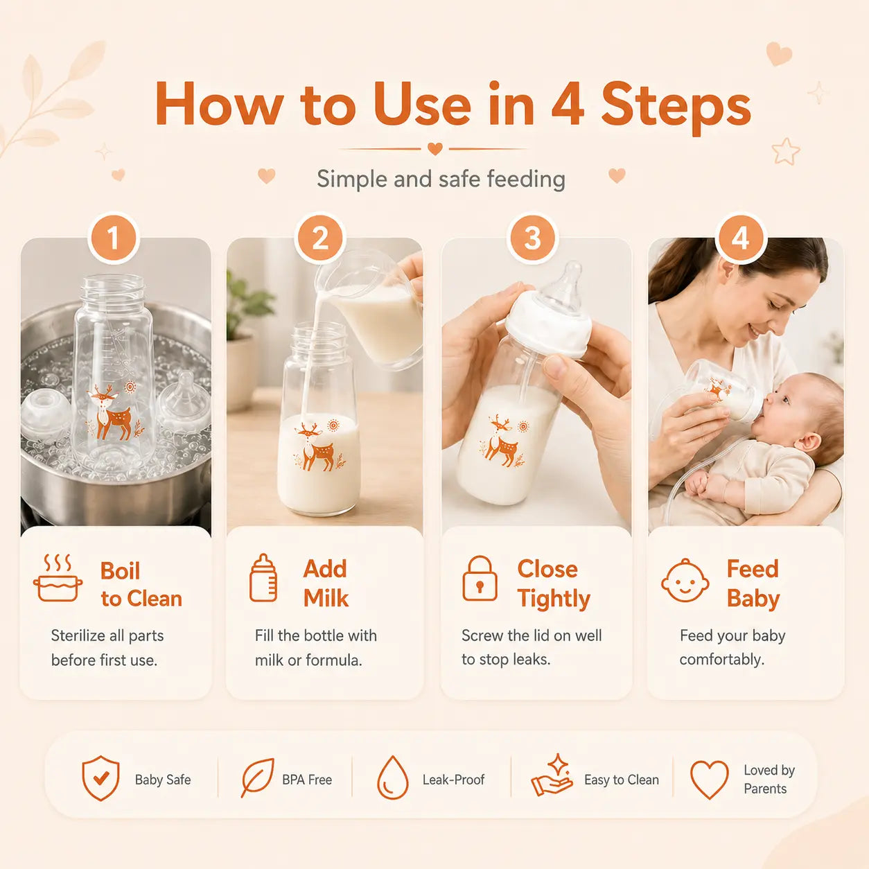Blinqo Hands-Free Baby Feeding Bottle with Silicone Tube