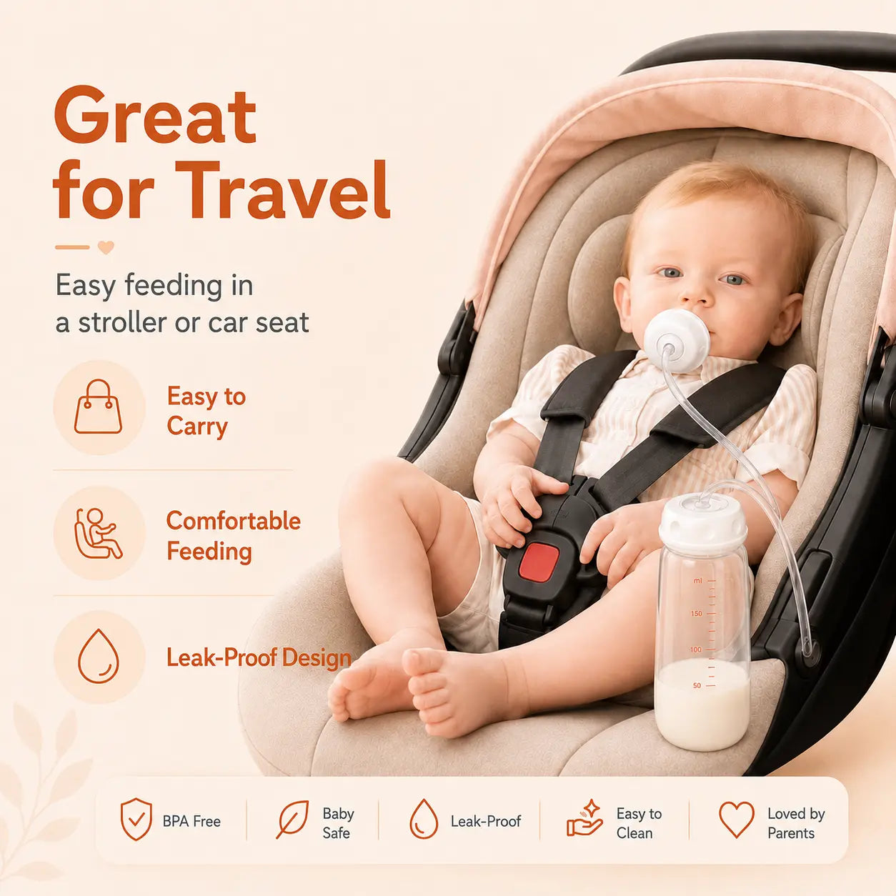 Blinqo Hands-Free Baby Feeding Bottle with Silicone Tube
