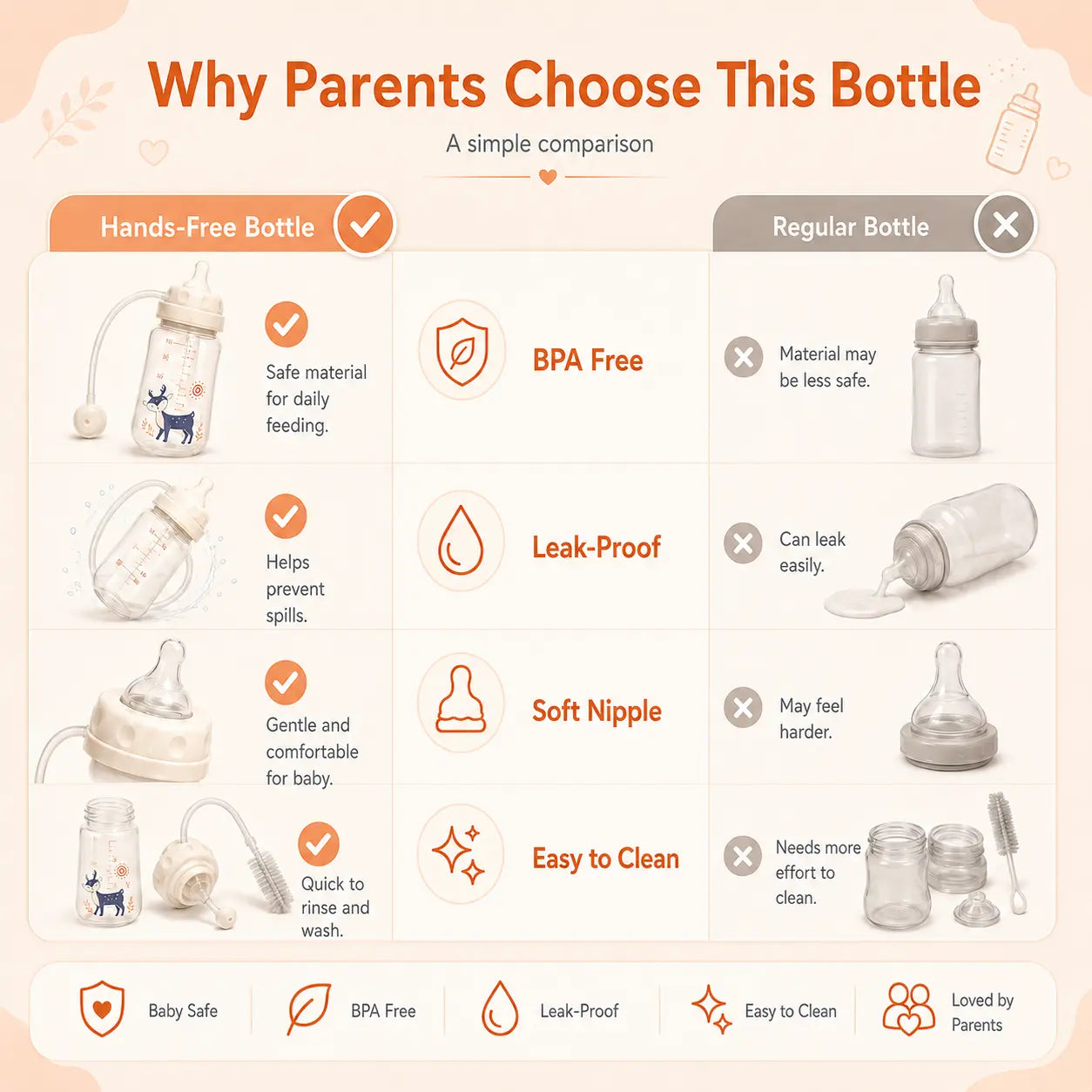 Blinqo Hands-Free Baby Feeding Bottle with Silicone Tube