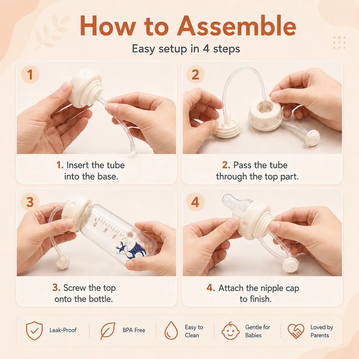 Blinqo Hands-Free Baby Feeding Bottle with Silicone Tube