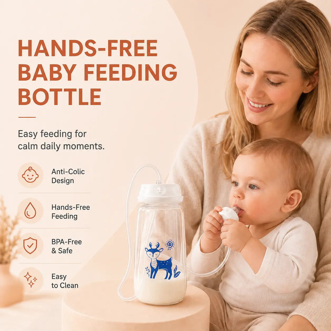 Blinqo Hands-Free Baby Feeding Bottle with Silicone Tube