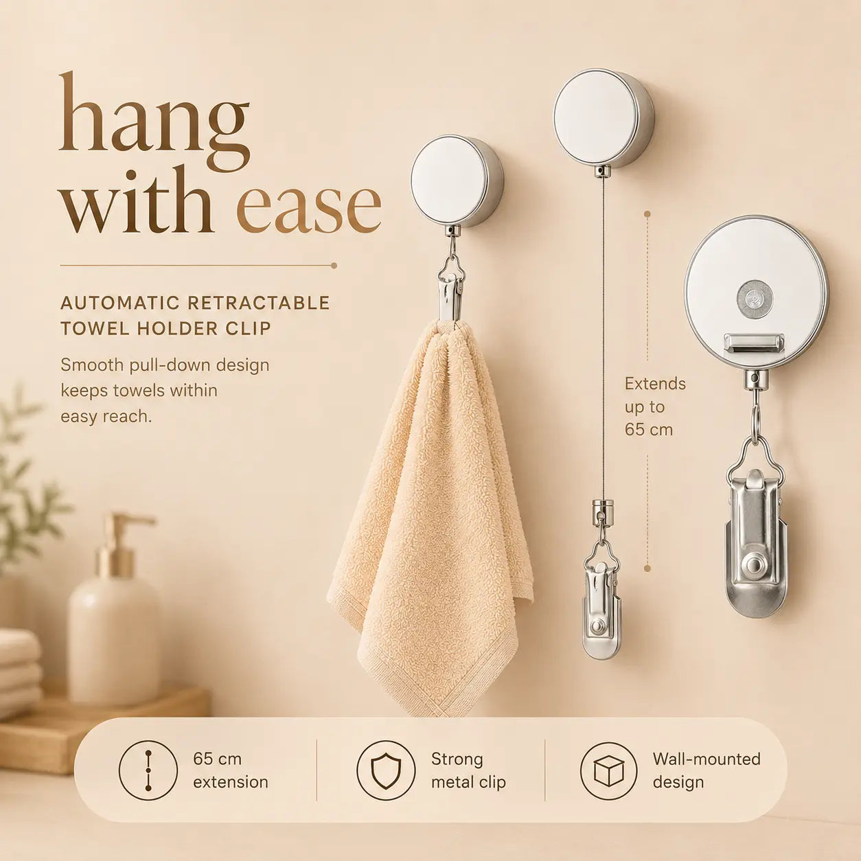 Automatic Retractable Towel Holder Clip – Compact Pull-Out Towel & Bib Holder