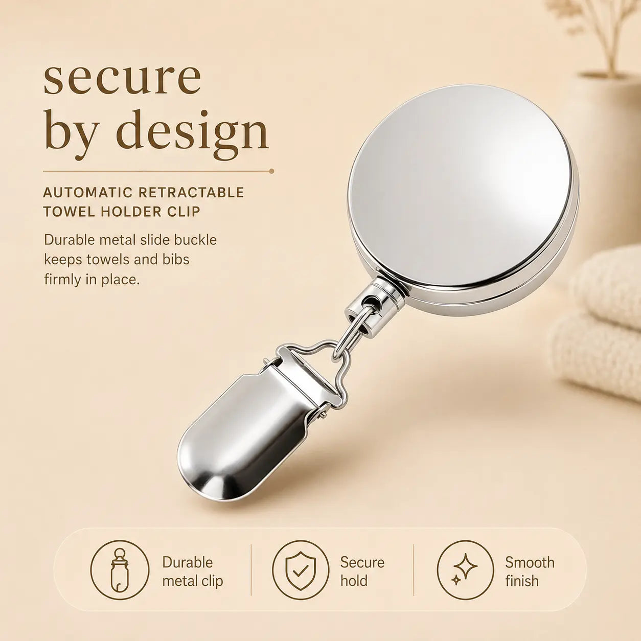Automatic Retractable Towel Holder Clip – Compact Pull-Out Towel & Bib Holder