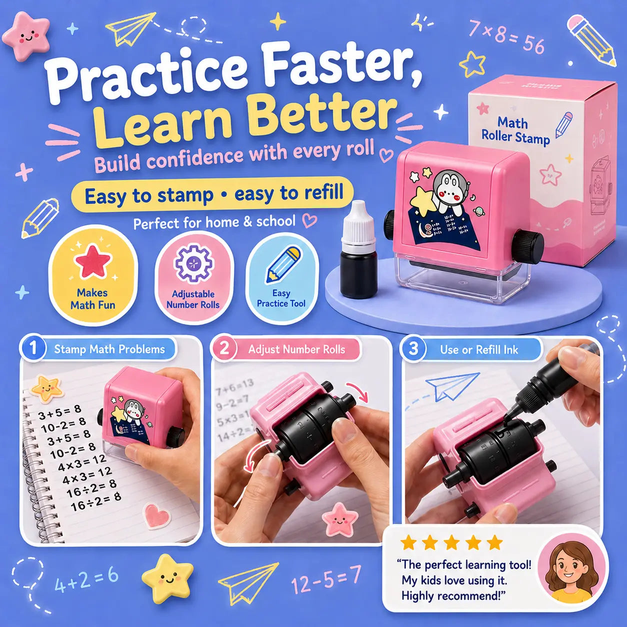 Math Roller Stamp for Kids – Fun & Easy Math Practice Tool