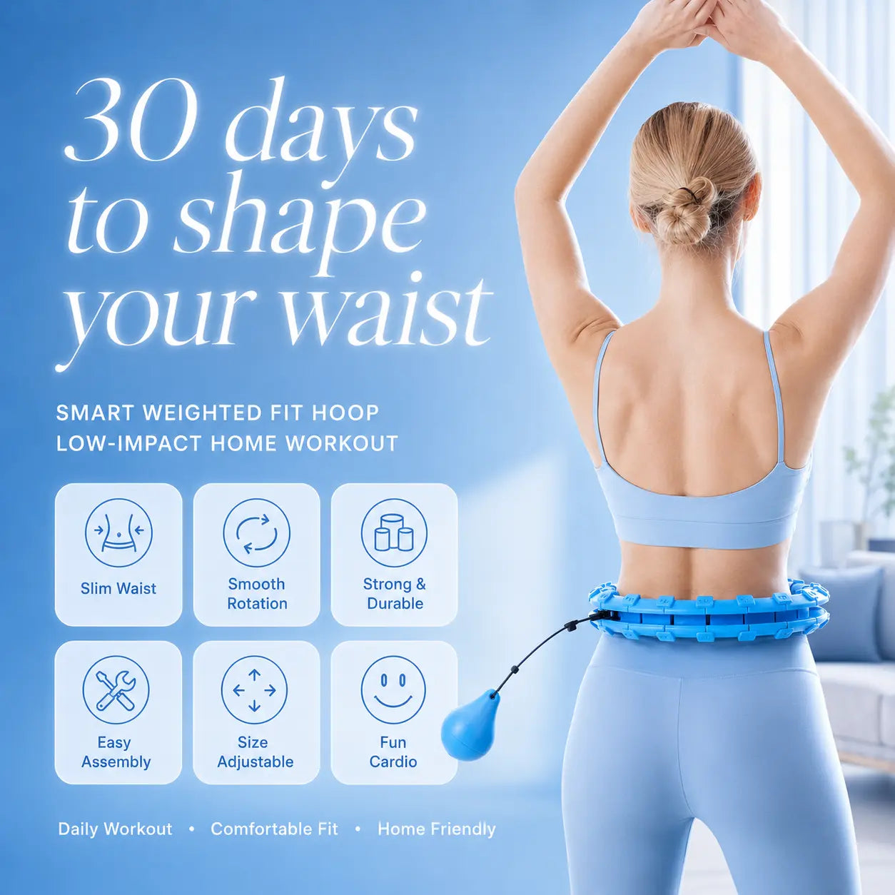 Smart Weighted Fit Hoop for Adults – Adjustable Home Cardio & Core Workout Hoop