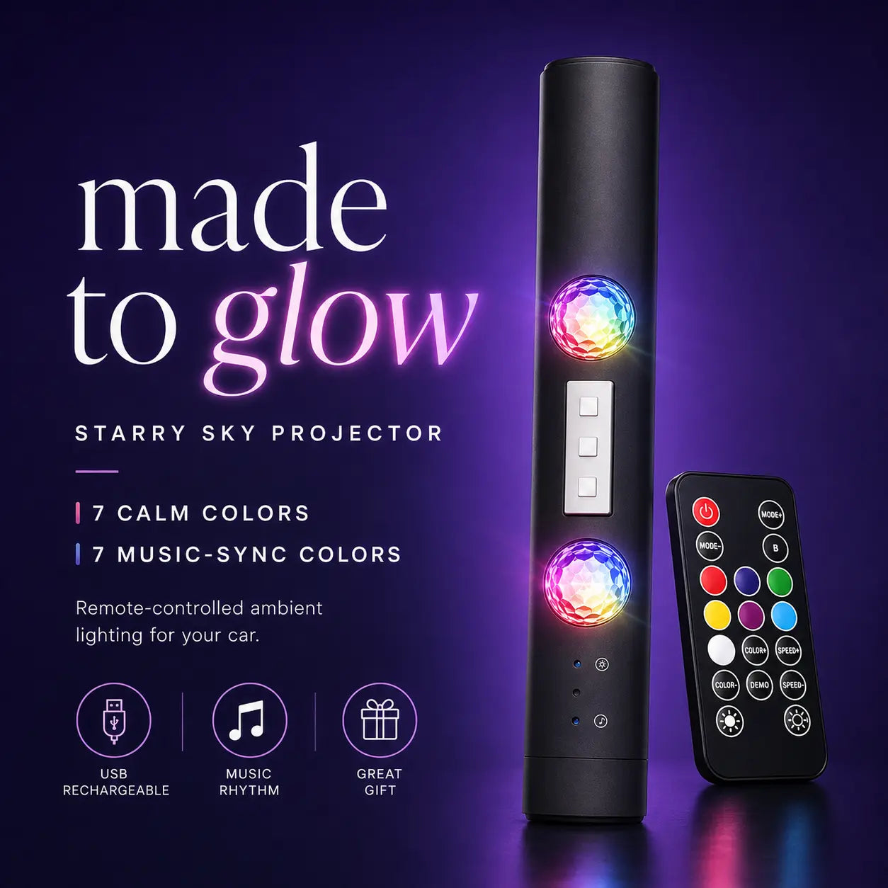 D88-S Wireless Music Rhythm Car Star Projector Light with Remote