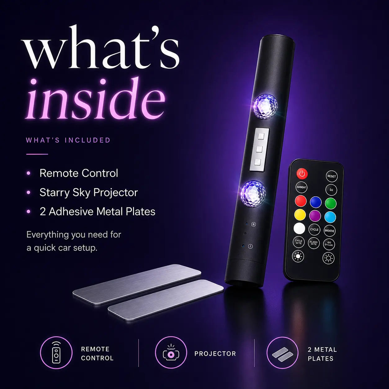 D88-S Wireless Music Rhythm Car Star Projector Light with Remote