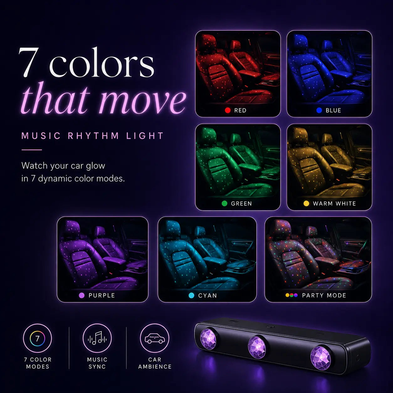 D88-S Wireless Music Rhythm Car Star Projector Light with Remote