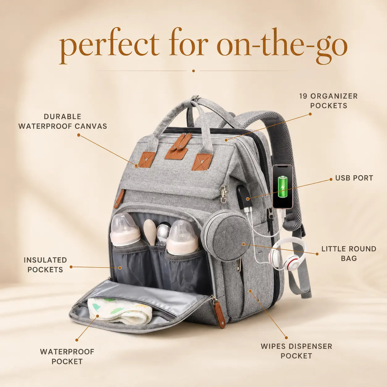 3-in-1 Multifunctional Diaper Bag Backpack with Portable Bassinet
