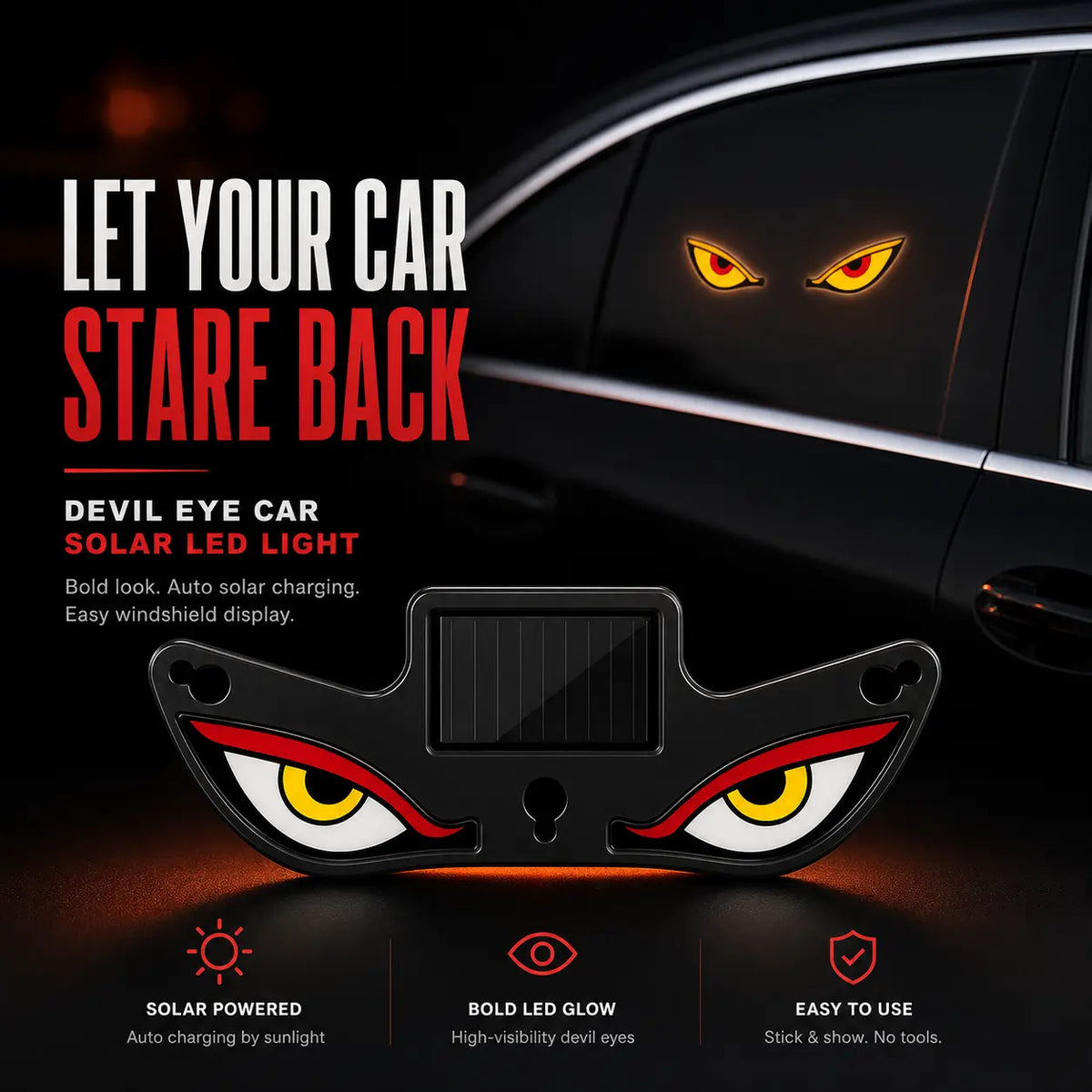 Devil Eye Solar LED Car Light – Vibration Activated & Type-C Rechargeable