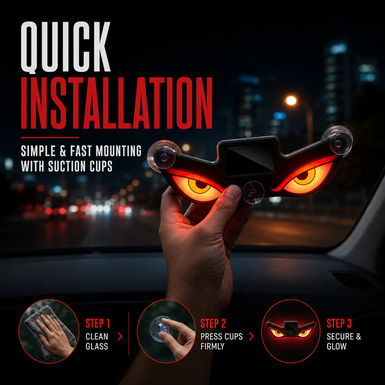 Devil Eye Solar LED Car Light – Vibration Activated & Type-C Rechargeable
