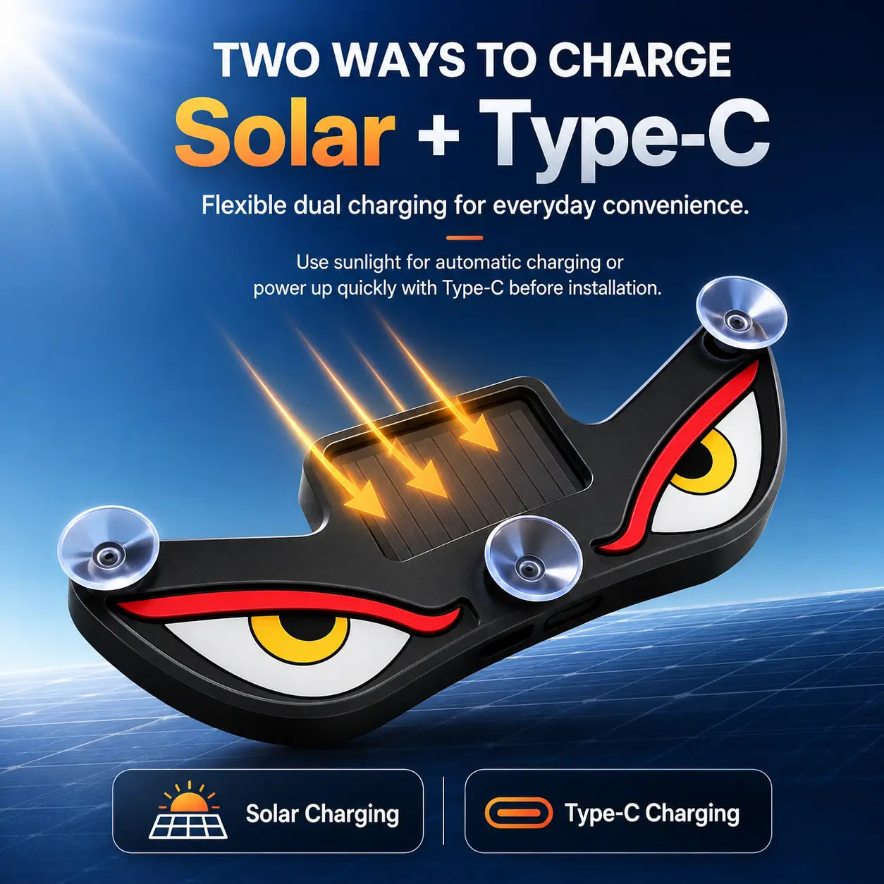 Devil Eye Solar LED Car Light – Vibration Activated & Type-C Rechargeable