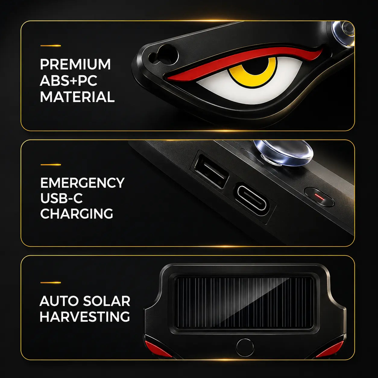 Devil Eye Solar LED Car Light – Vibration Activated & Type-C Rechargeable