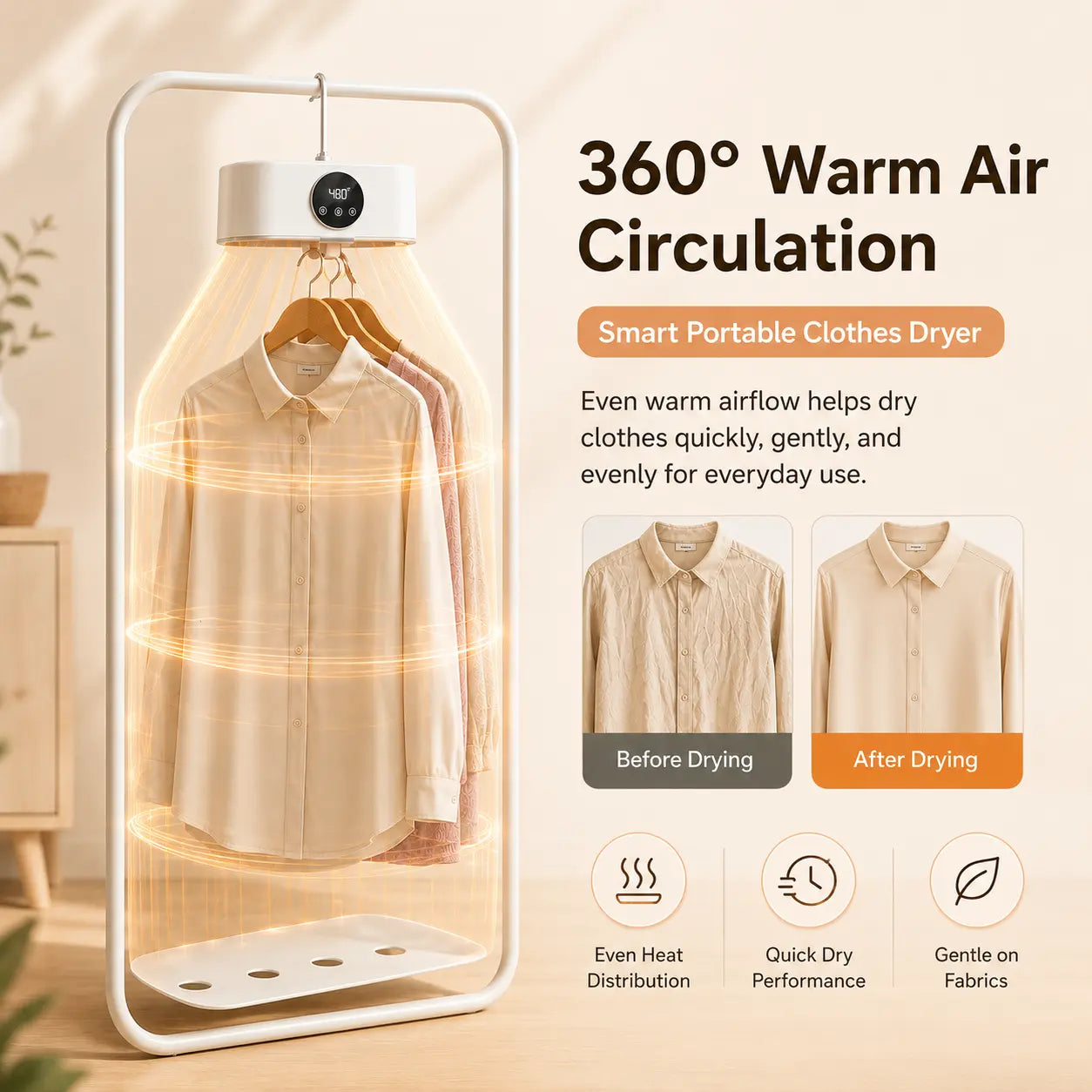 Smart Portable Clothes Dryer – 600W Foldable Warm Air Dryer with Timer