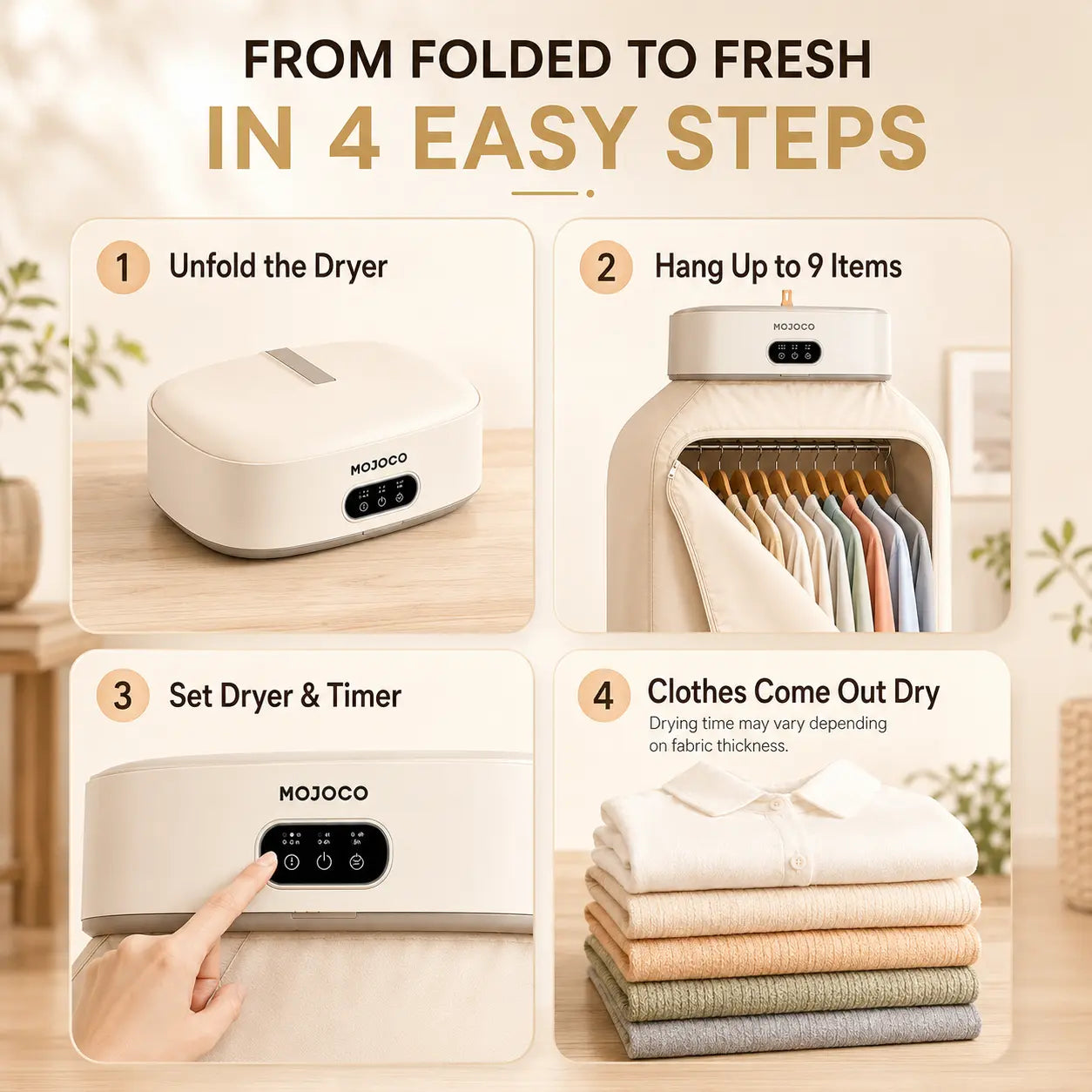 Smart Portable Clothes Dryer – 600W Foldable Warm Air Dryer with Timer