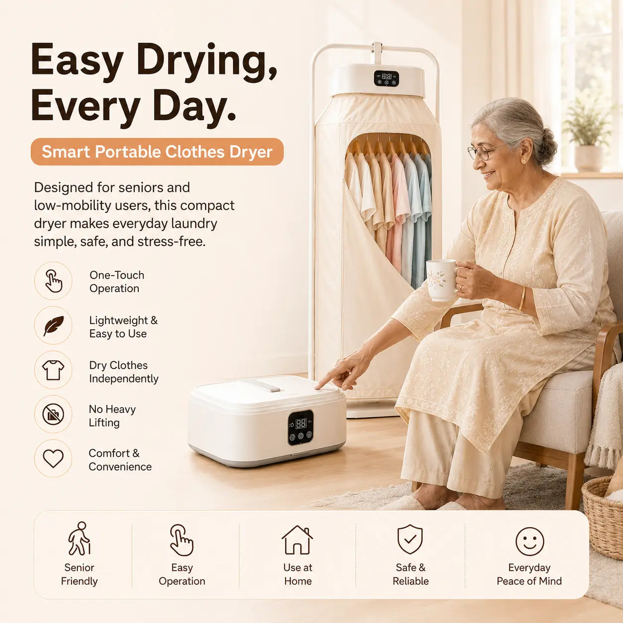 Smart Portable Clothes Dryer – 600W Foldable Warm Air Dryer with Timer