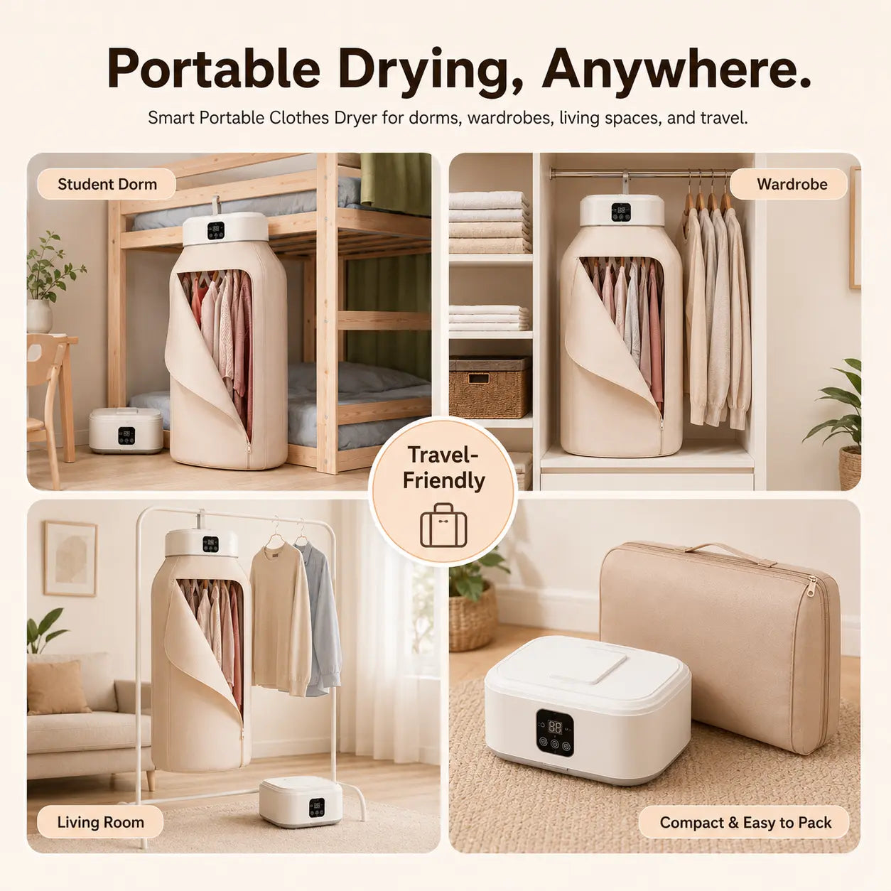 Smart Portable Clothes Dryer – 600W Foldable Warm Air Dryer with Timer