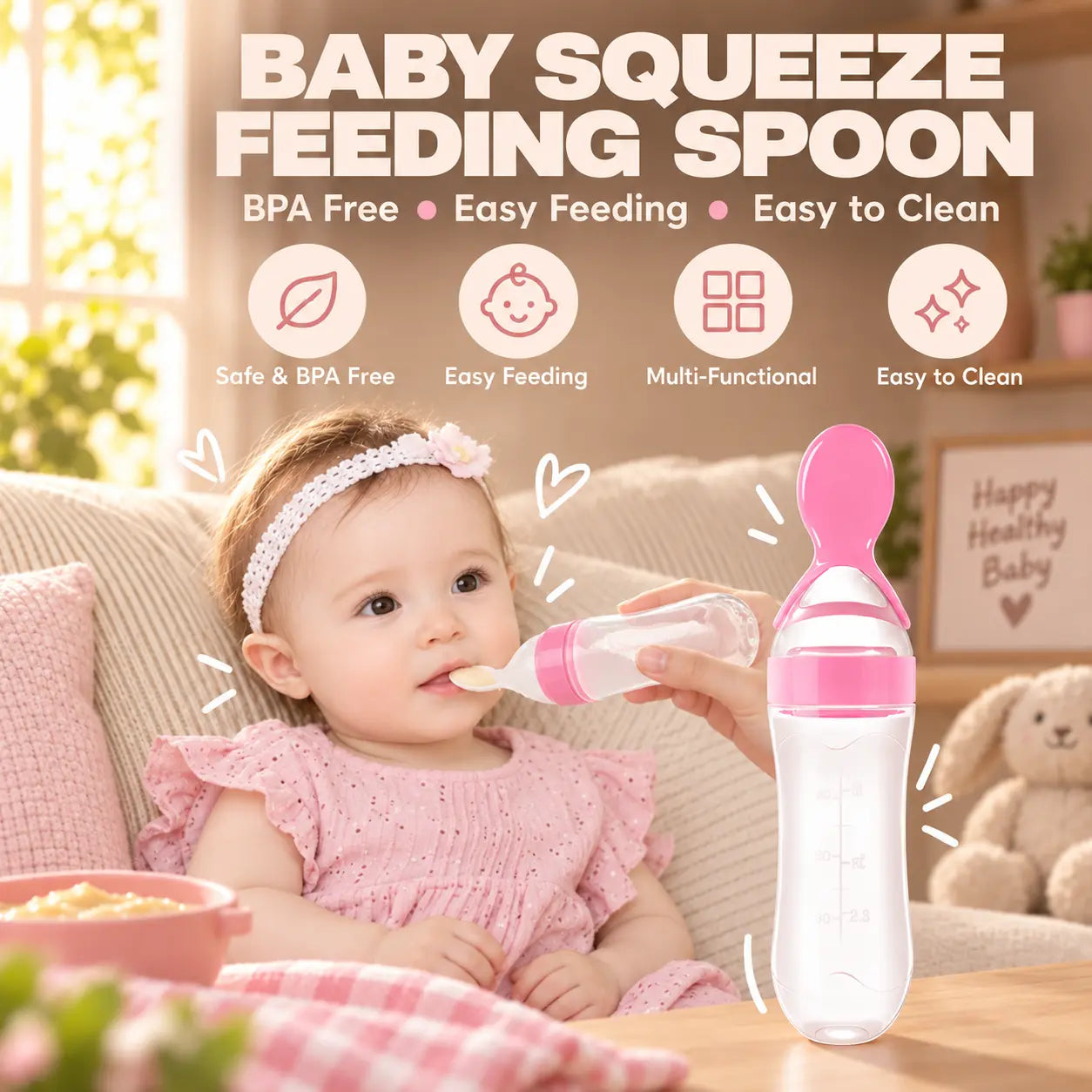 Silicone Spoon Feeder for Babies – Squeeze Feeding Bottle with Soft Spoon