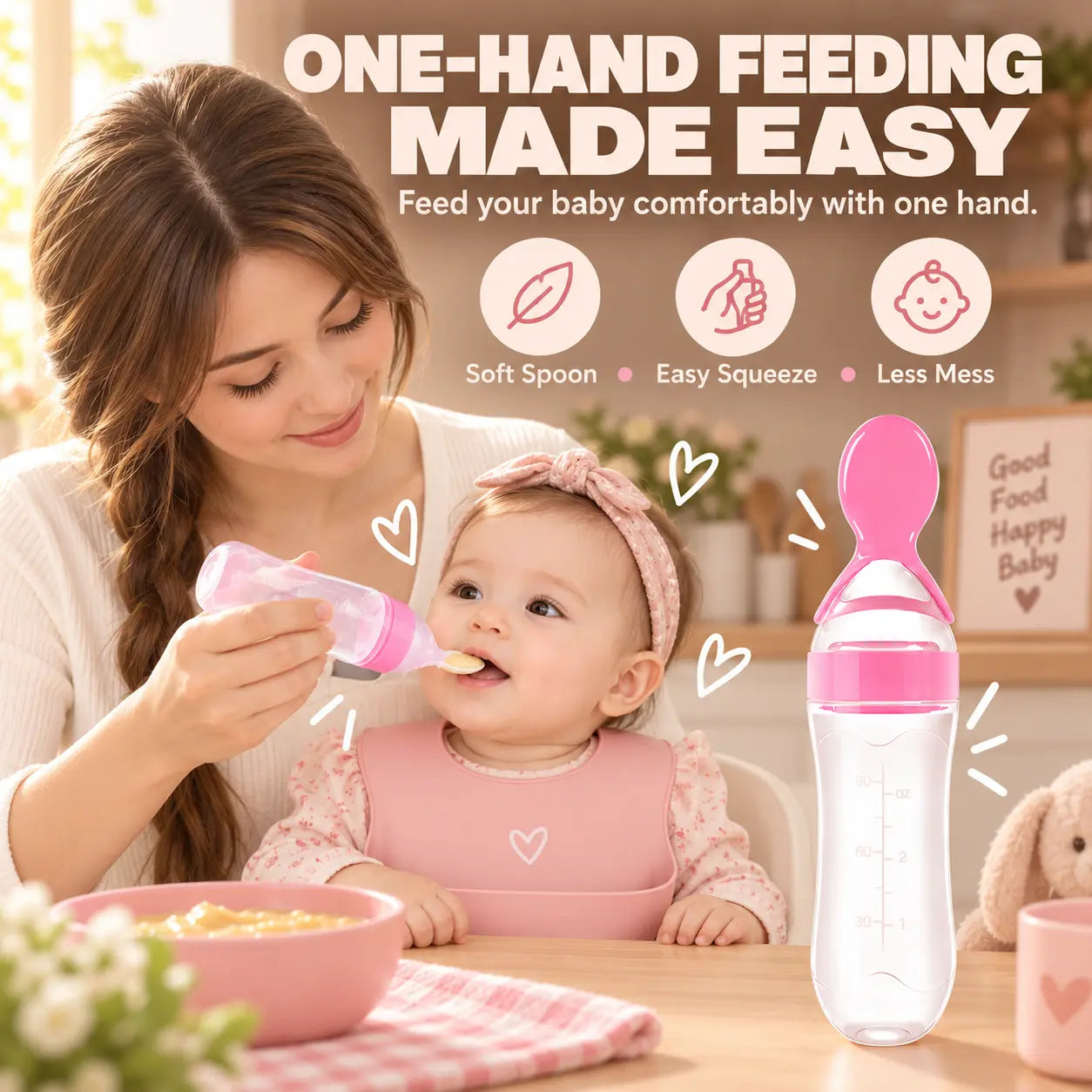 Silicone Spoon Feeder for Babies – Squeeze Feeding Bottle with Soft Spoon