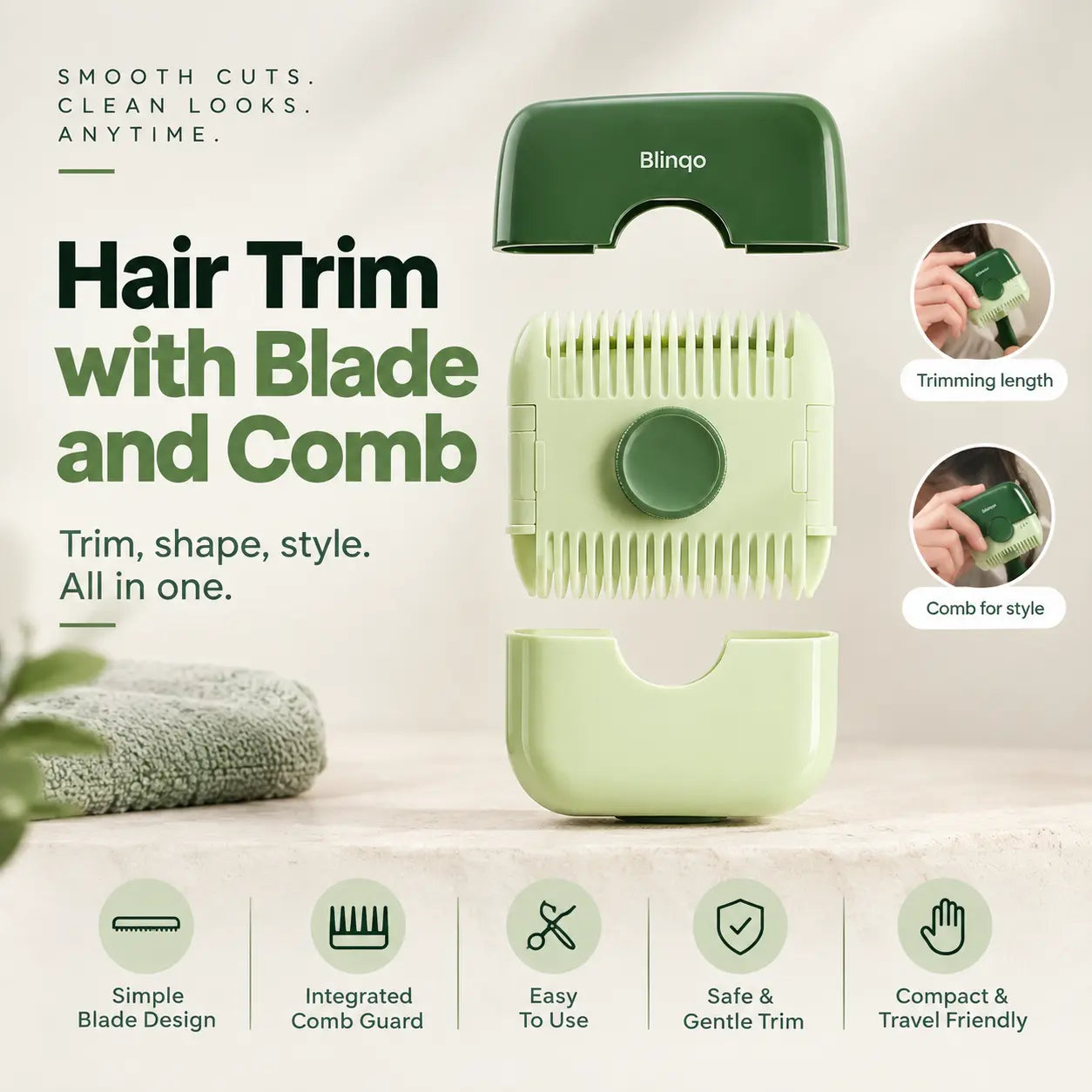 Blinqo Hair Trimming Comb – Easy At-Home Hair Cutting & Grooming Tool for Kids & Women