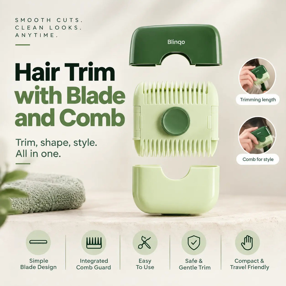 Blinqo Hair Trimming Comb – Easy At-Home Hair Cutting & Grooming Tool for Kids & Women
