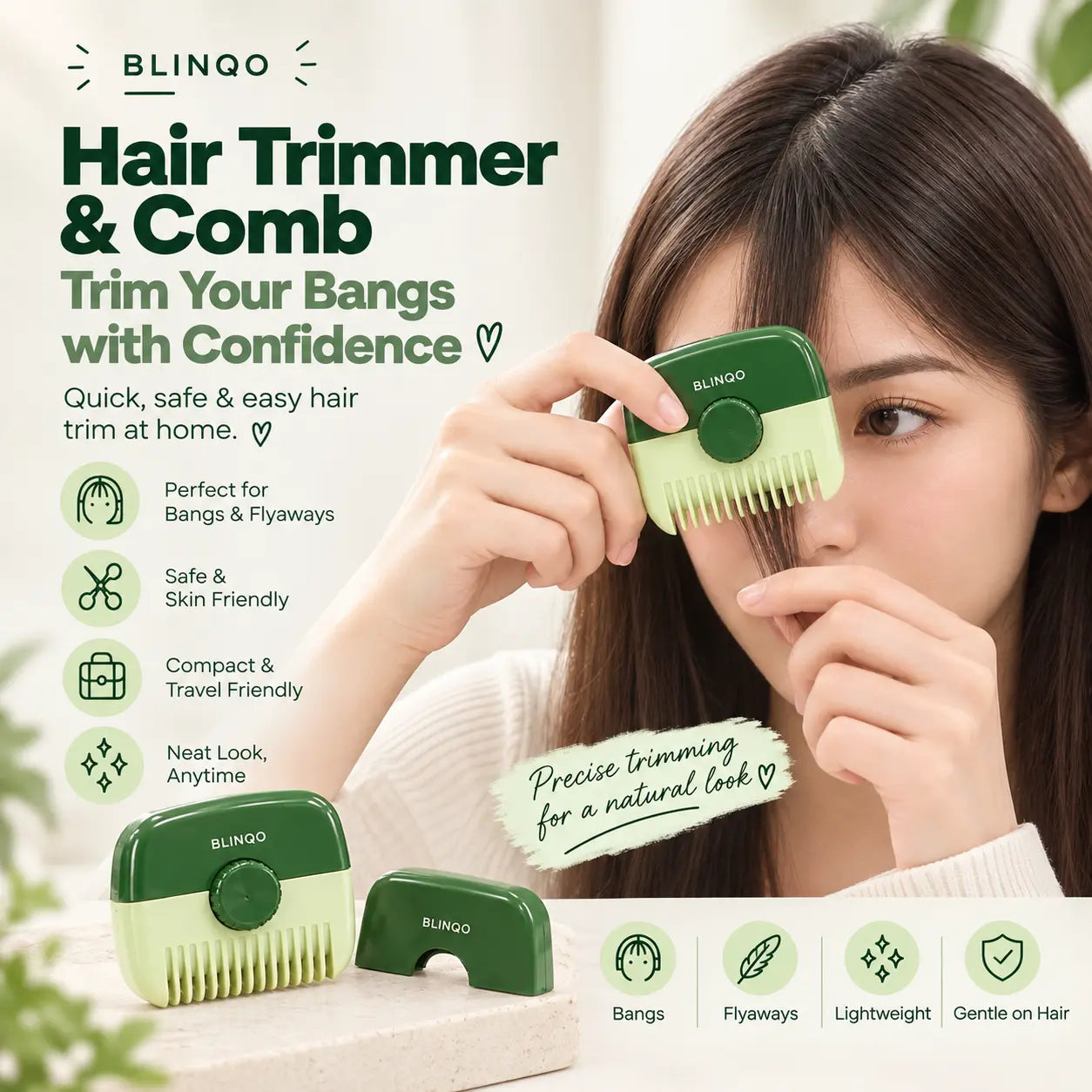 Blinqo Hair Trimming Comb – Easy At-Home Hair Cutting & Grooming Tool for Kids & Women
