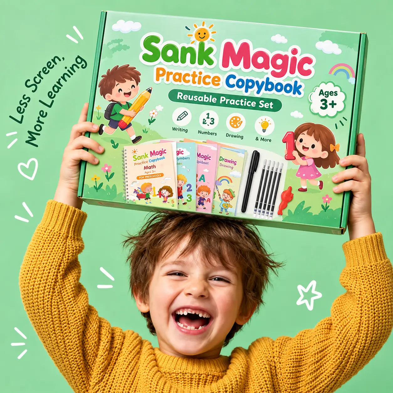 Sank Magic Practice Copybook Set for Kids – Reusable Handwriting & Learning Books (4 Books)