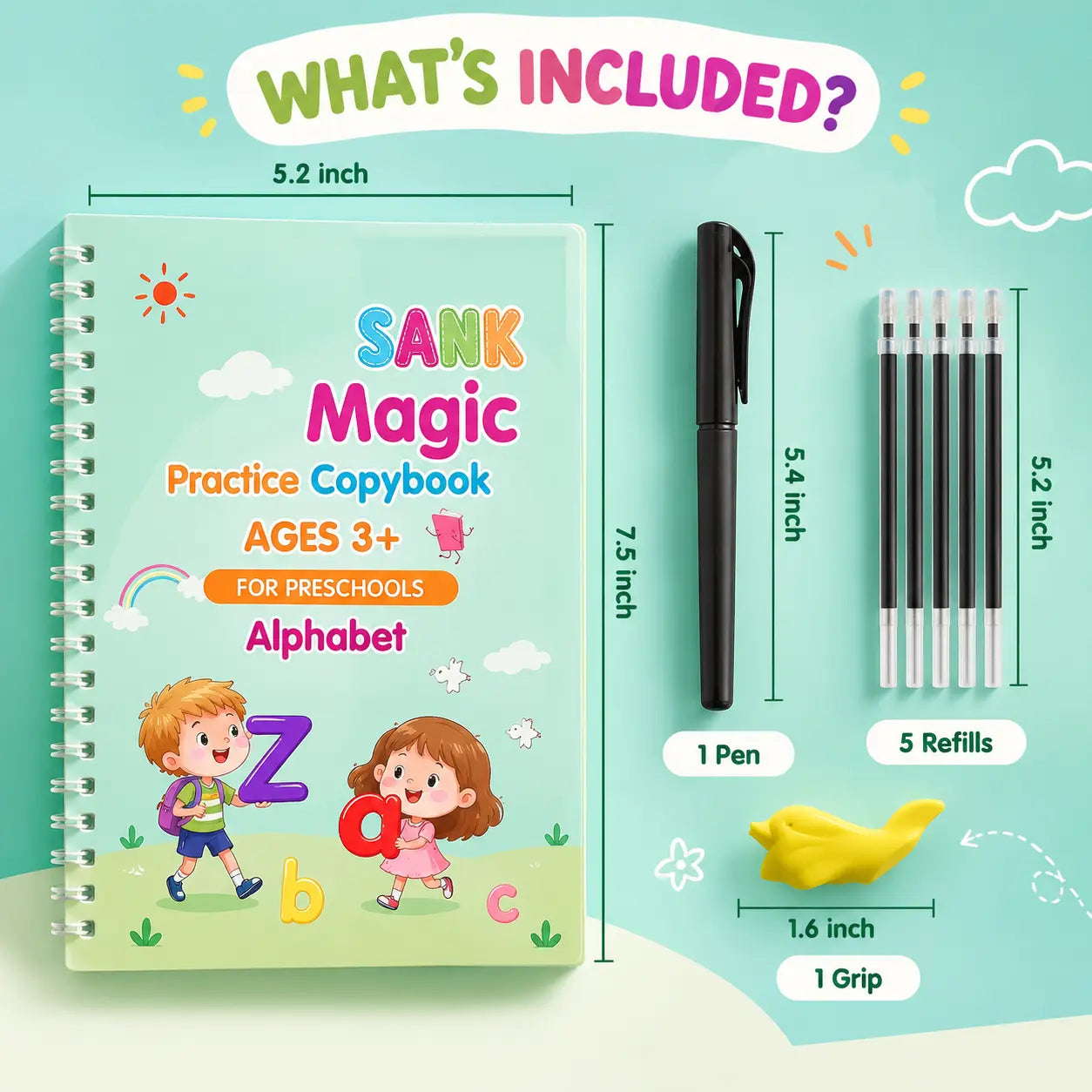 Sank Magic Practice Copybook Set for Kids – Reusable Handwriting & Learning Books (4 Books)