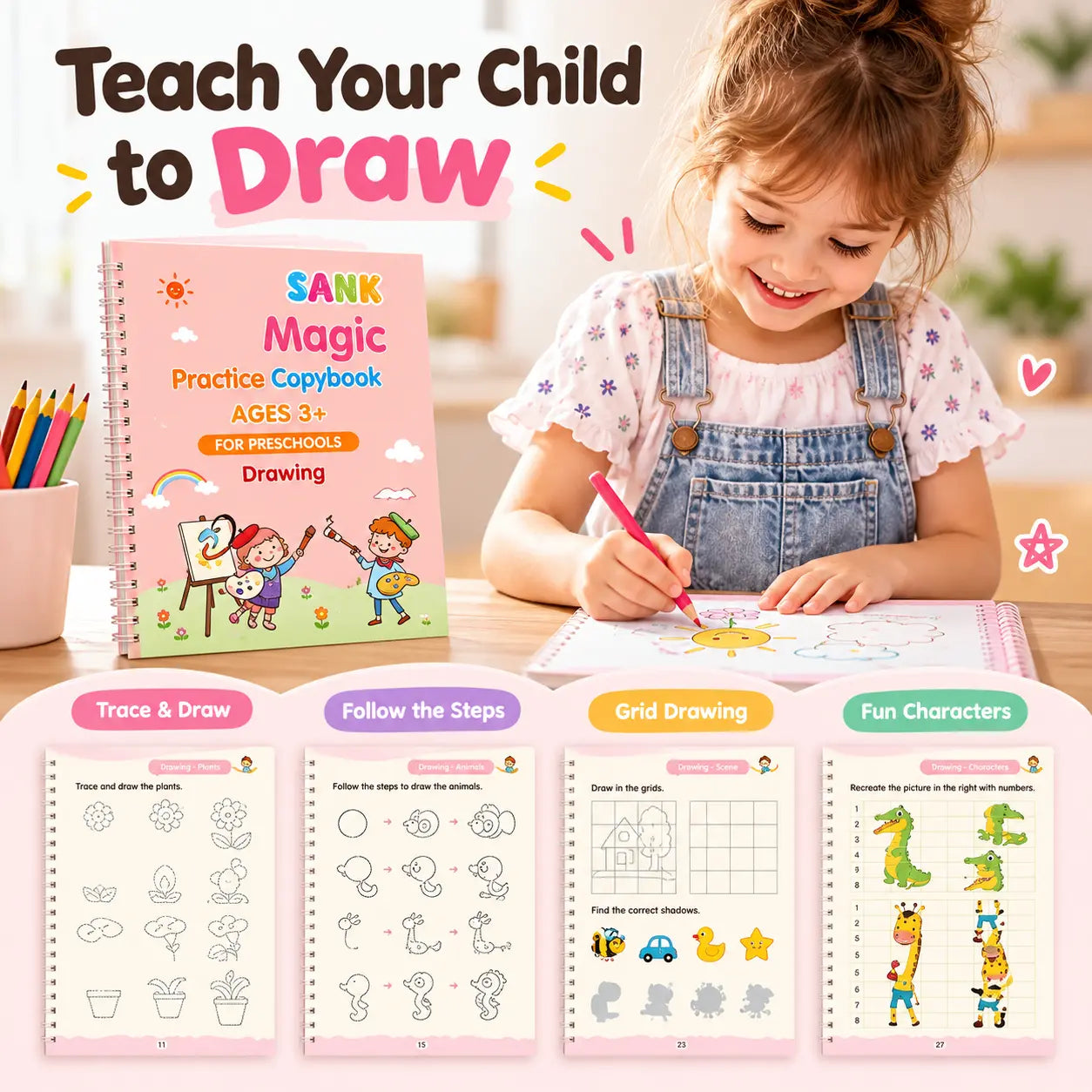 Sank Magic Practice Copybook Set for Kids – Reusable Handwriting & Learning Books (4 Books)