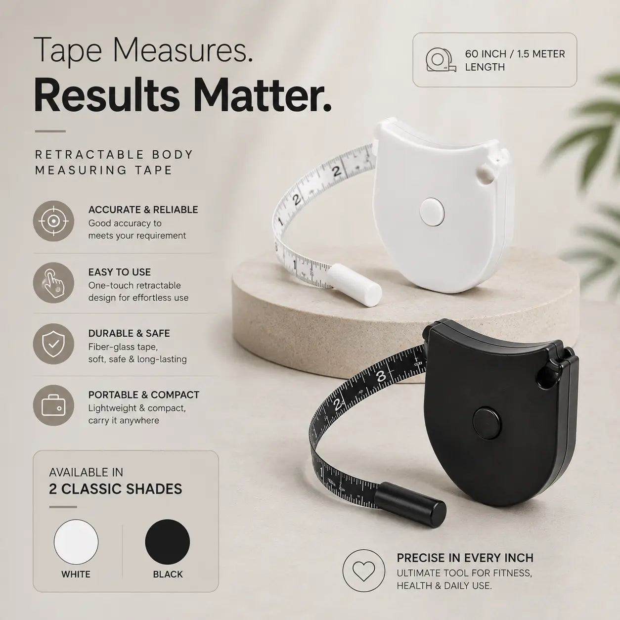 Retractable Body Measuring Tape – Dual-Sided 60in / 150cm