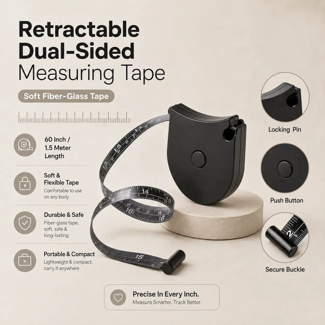 Retractable Body Measuring Tape – Dual-Sided 60in / 150cm