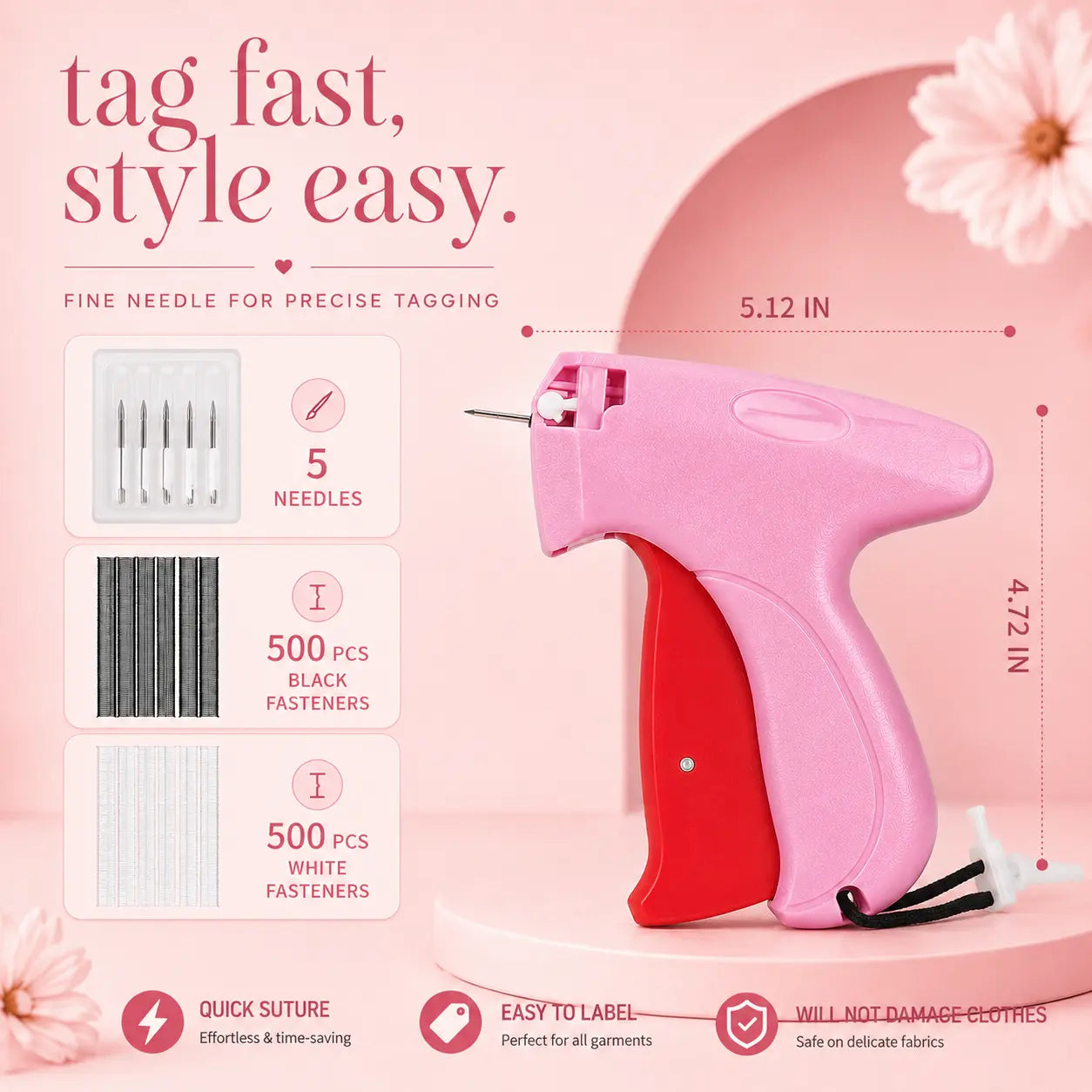 Clothing Tagging Gun Kit – Quick Clothing Fix & Labeling Tool with 5 Needles + 1000 Fasteners