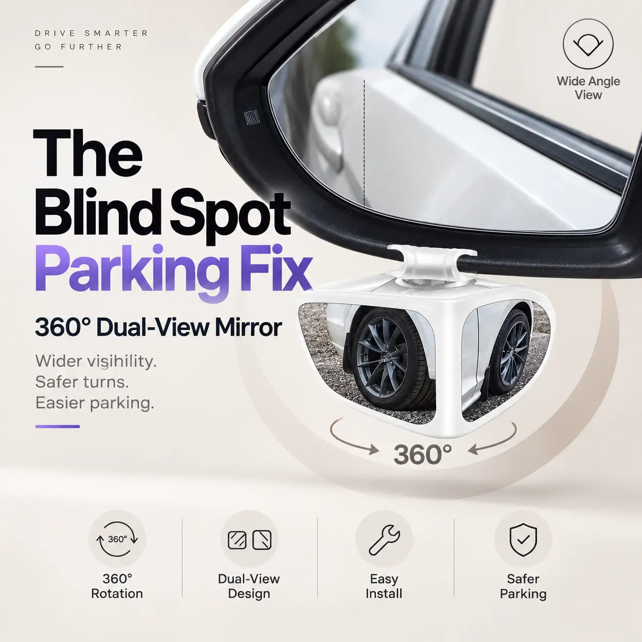 360° Dual-View Blind Spot Parking Mirror for Car