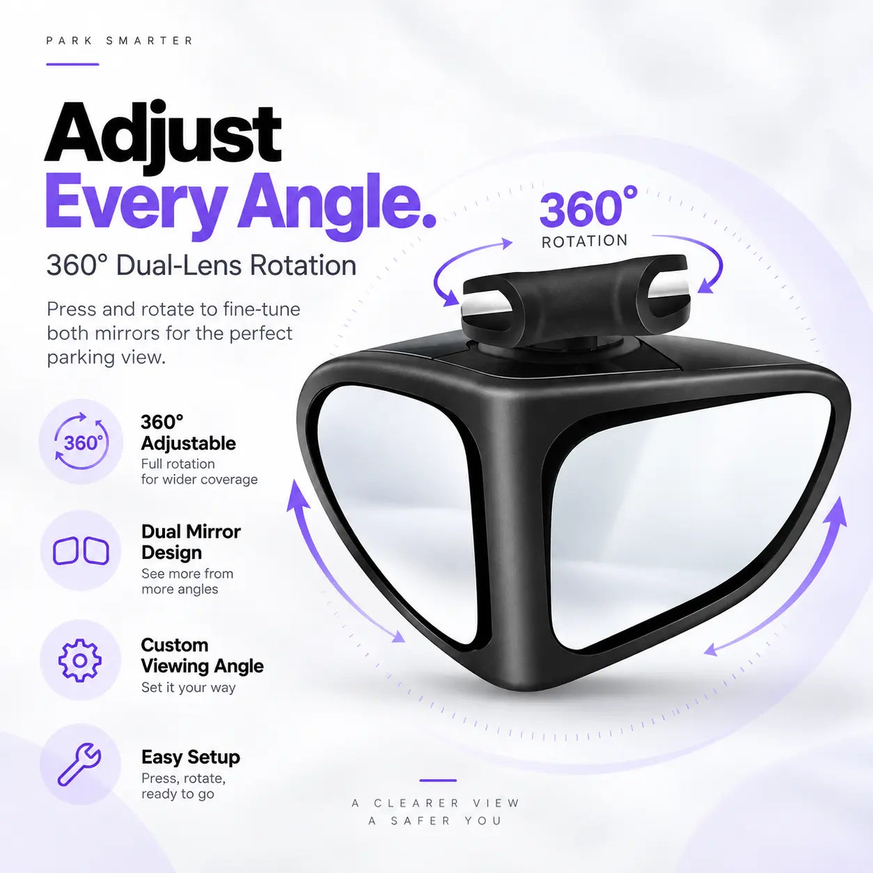 360° Dual-View Blind Spot Parking Mirror for Car