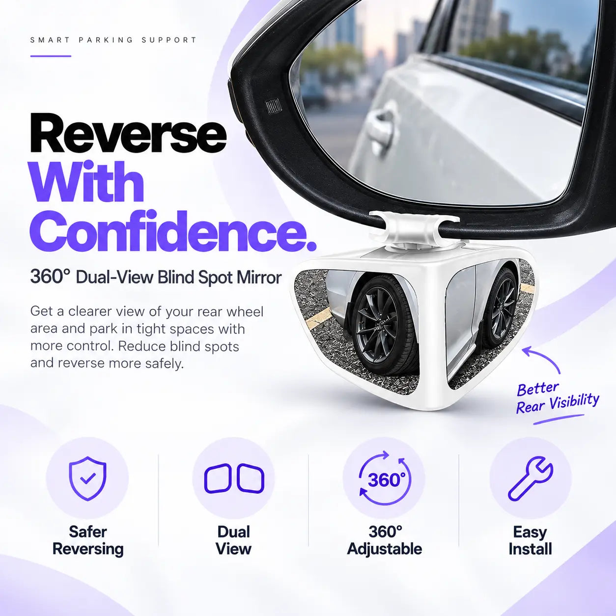 360° Dual-View Blind Spot Parking Mirror for Car