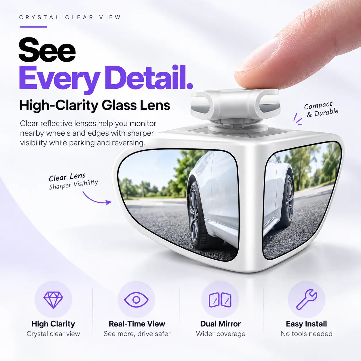 360° Dual-View Blind Spot Parking Mirror for Car