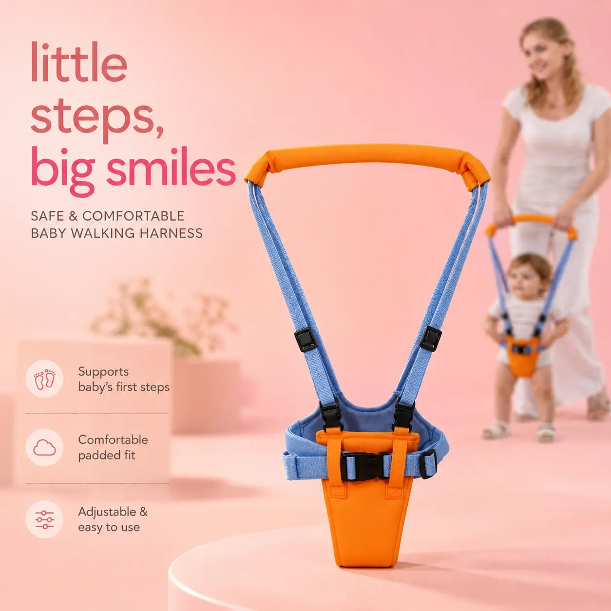 Adjustable Baby Walking Harness with Detachable Crotch Support
