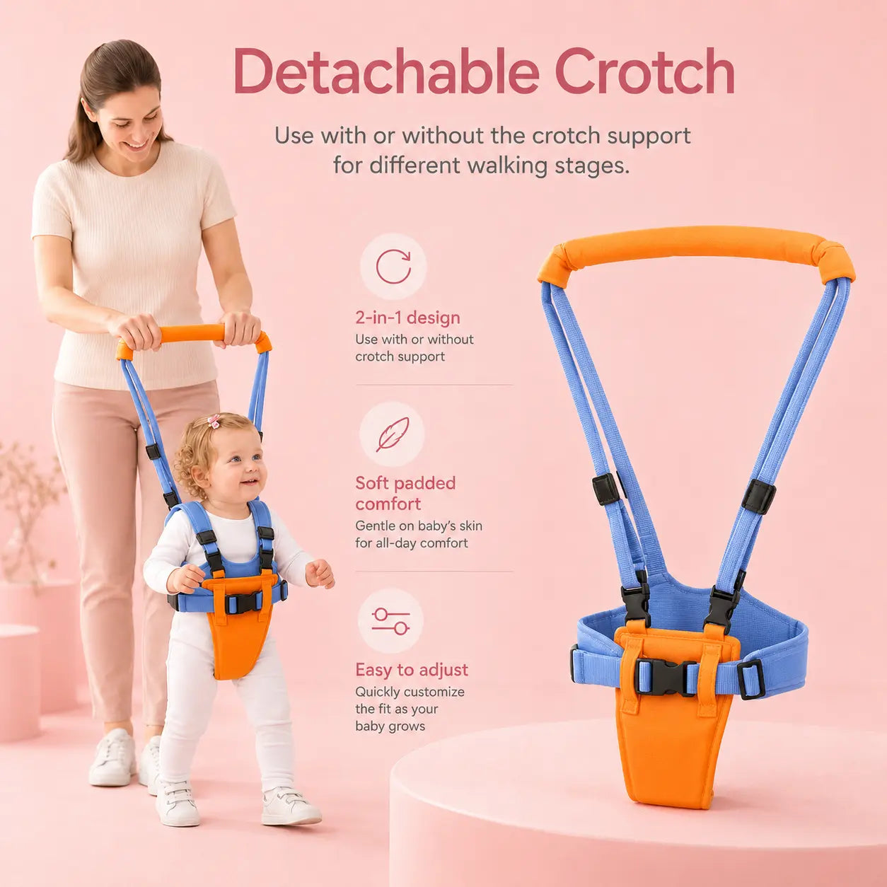 Adjustable Baby Walking Harness with Detachable Crotch Support