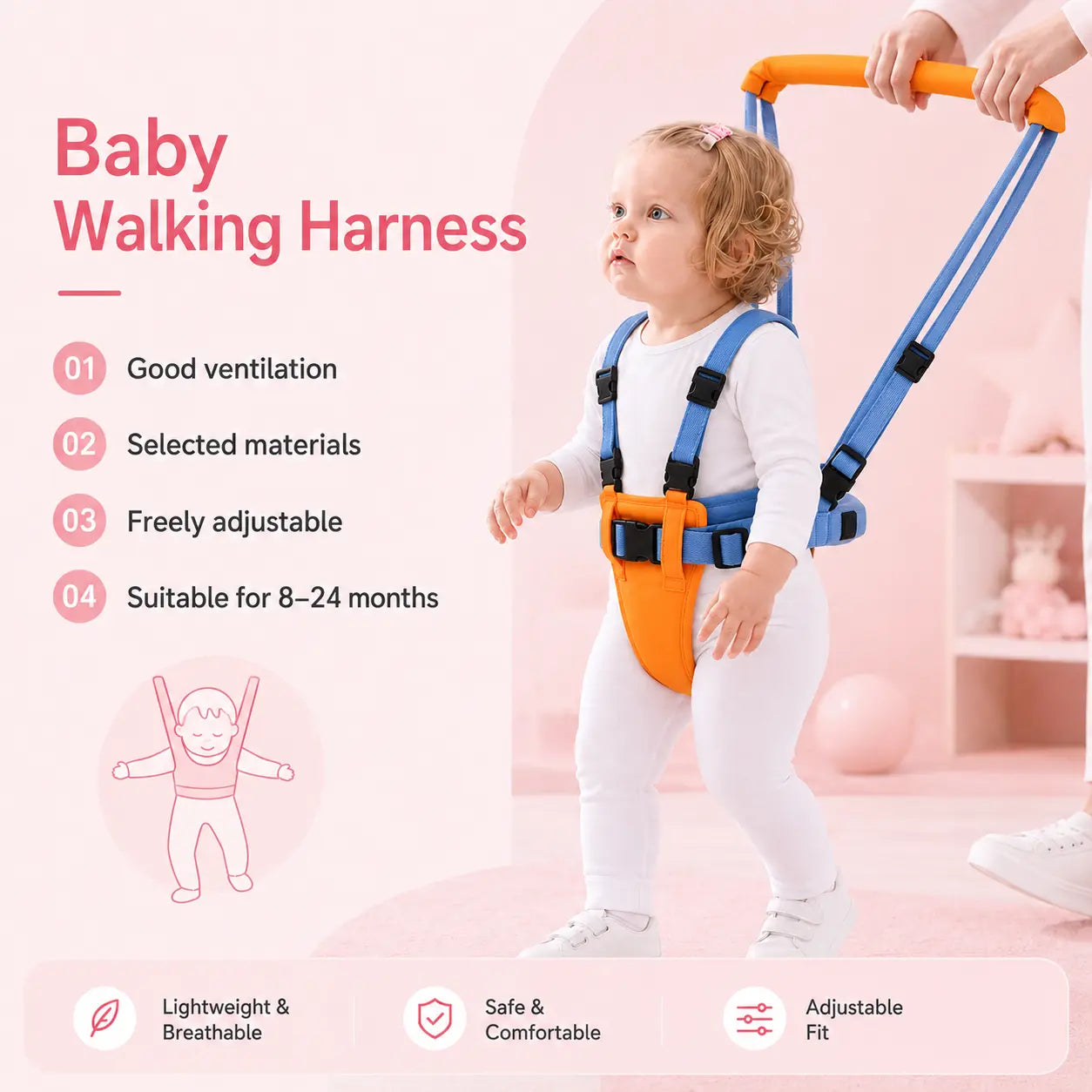 Adjustable Baby Walking Harness with Detachable Crotch Support