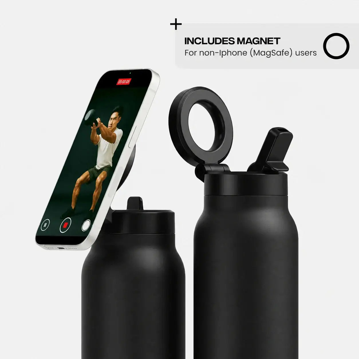 Blinqo Magnetic Phone Holder Water Bottle – 800ml Leakproof Insulated Bottle with MagSafe-Style Mount