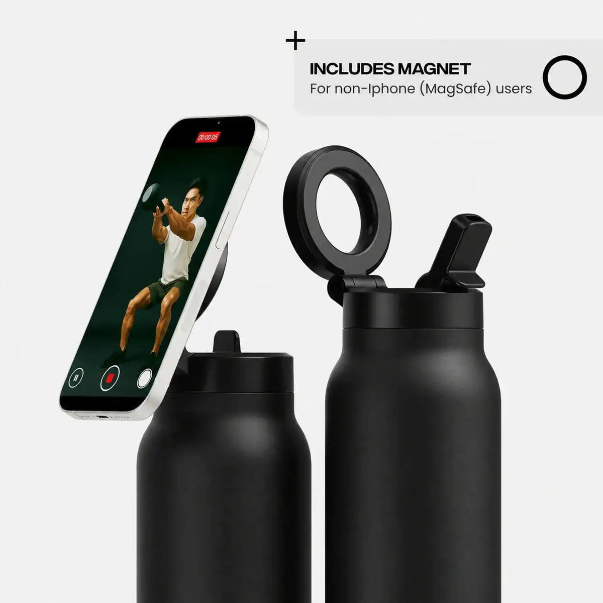 Blinqo Magnetic Phone Holder Water Bottle – 800ml Leakproof Insulated Bottle with MagSafe-Style Mount