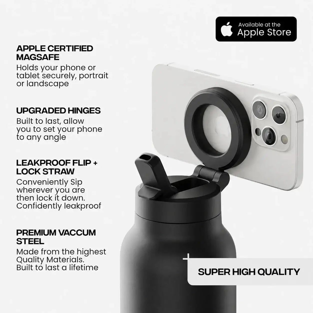 Blinqo Magnetic Phone Holder Water Bottle – 800ml Leakproof Insulated Bottle with MagSafe-Style Mount